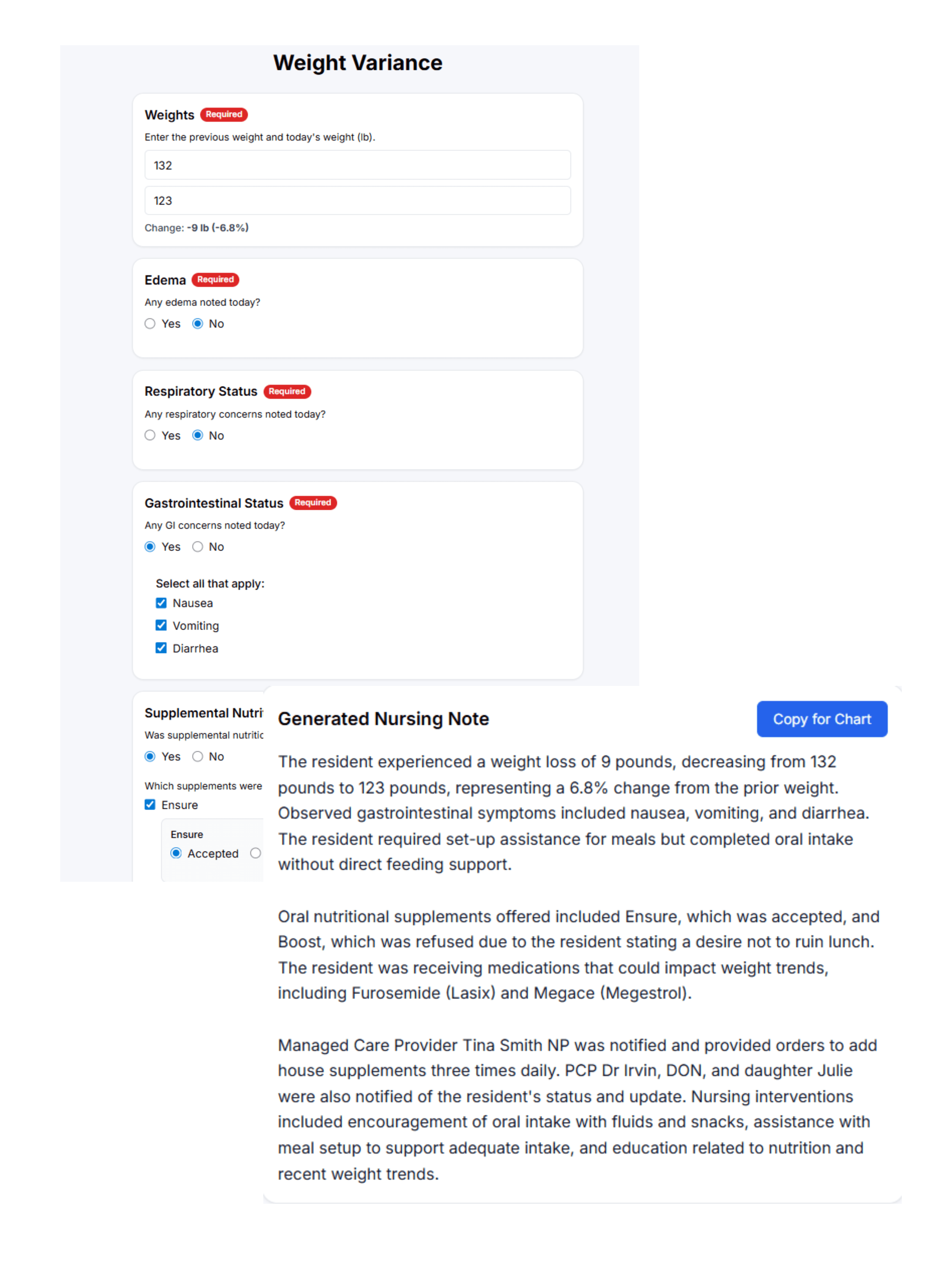 DasEase structured clinical documentation example